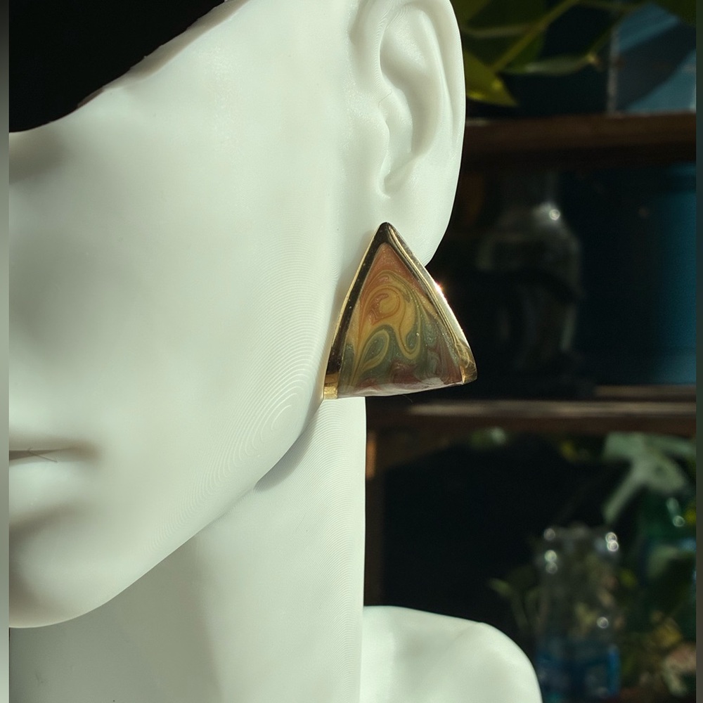 Triangle Multicolored earrings with gold trim